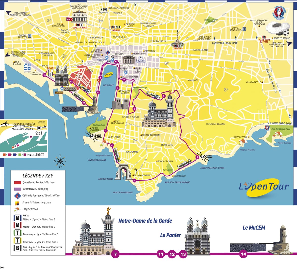 Marsella hop on hop off autobús mapa de rutes