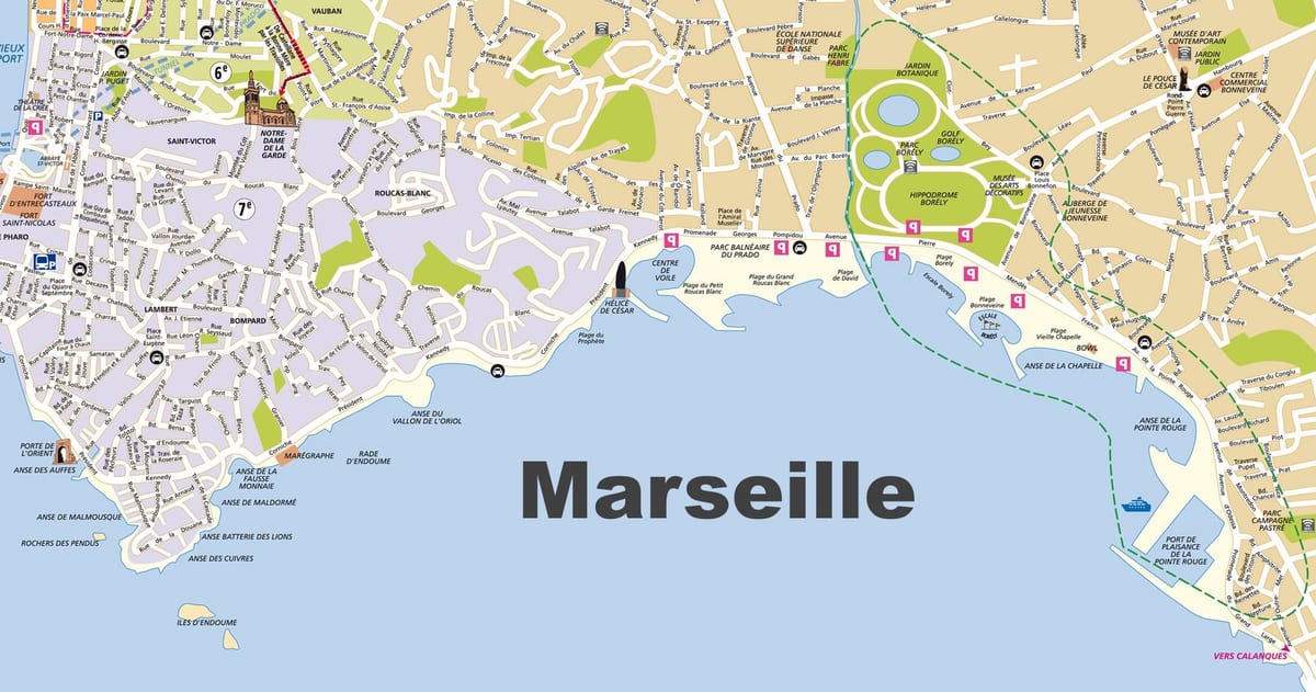Marsella platges mapa