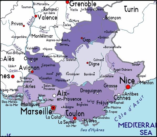 mapa de la regió de Marsella